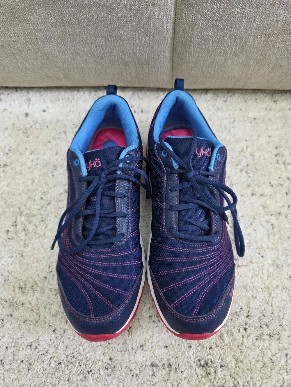 Women’s Ryka Size 12 Navy Athletic Sneakers with Pink Stitching and Aqua Lining